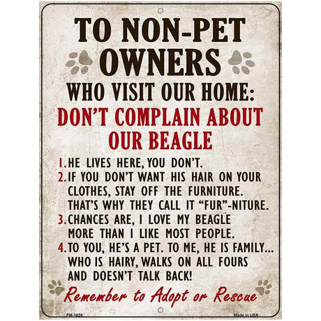 Non-Pet Owners Beagle Parking Sign Metal Novelty 4.5" x 6" (PM)