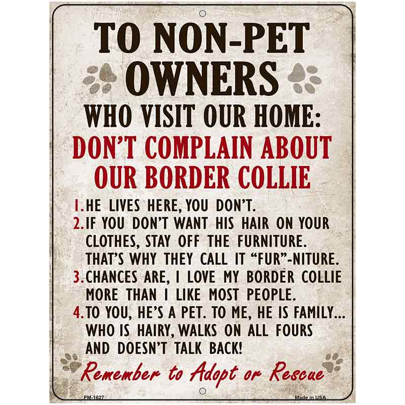 Non-Pet Owners Border Collie Parking Sign Metal Novelty 4.5" x 6" (PM)