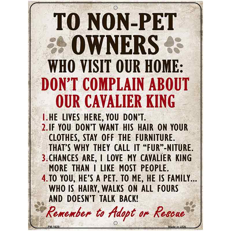 Non-Pet Owners Cavalier King Parking Sign Metal Novelty 4.5" x 6" (PM)