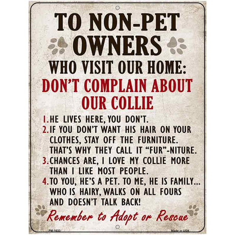 Non-Pet Owners Collie Parking Sign Metal Novelty 4.5" x 6" (PM)