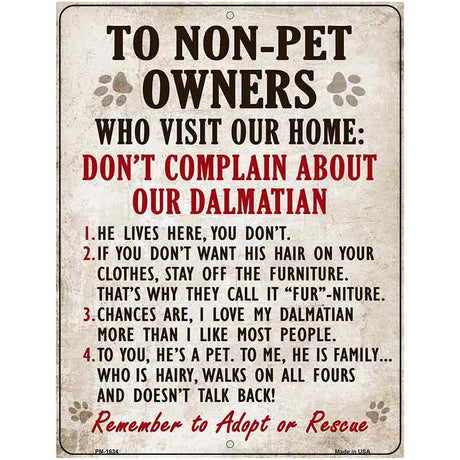 Non-Pet Owners Dalmatian Parking Sign Metal Novelty 4.5" x 6" (PM)