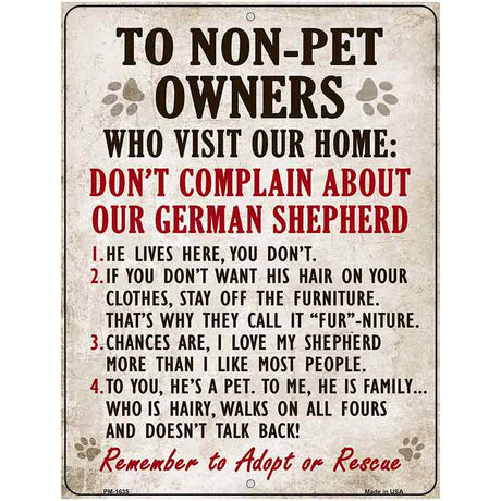 Non-Pet Owners German Shepherd Parking Sign Metal Novelty 4.5" x 6" (PM)