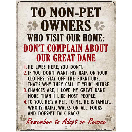 Non-Pet Owners Great Dane Parking Sign Metal Novelty 4.5" x 6" (PM)