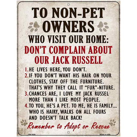 Non-Pet Owners Jack Russell Parking Sign Metal Novelty 4.5" x 6" (PM)