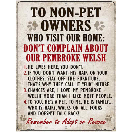 Non-Pet Owners Pembroke Welsh Parking Sign Metal Novelty 4.5" x 6" (PM)