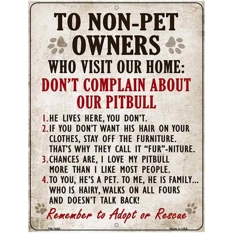 Non-Pet Owners Pitbull Parking Sign Metal Novelty 4.5" x 6" (PM)