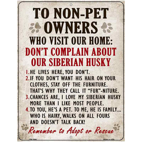 Non-Pet Owners Siberian Husky Parking Sign Metal Novelty 4.5" x 6" (PM)