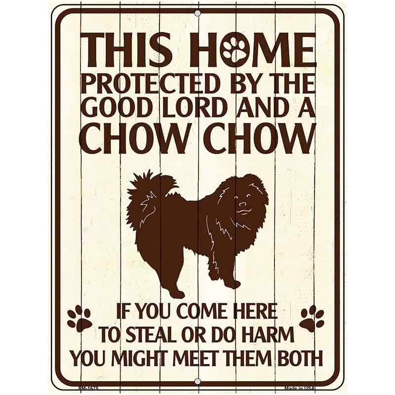 This Home Protected By A Chow Chow Parking Sign Metal Novelty 4.5" x 6" (PM)