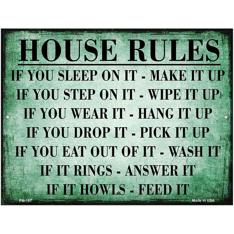 House Rules Metal Novelty Parking Sign 4.5" x 6" (PM)