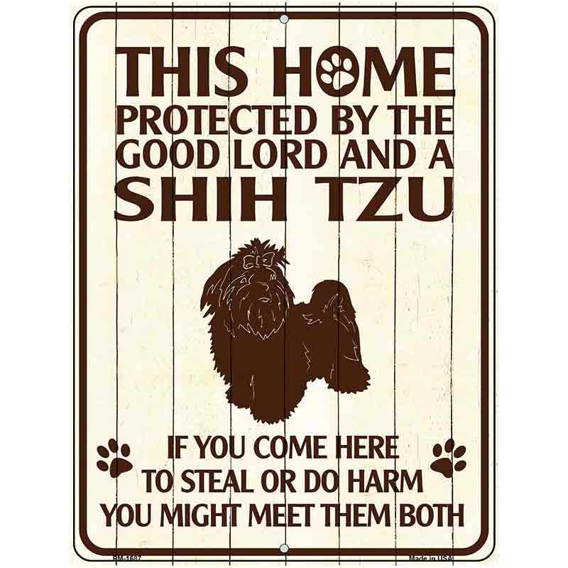 This Home Protected By A Shih Tzu Parking Sign Metal Novelty 4.5" x 6" (PM)