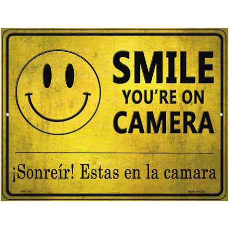 Smile Youre On Camera -Sonreir Estas En La Camera Parking Sign Metal Novelty 4.5" x 6" (PM)