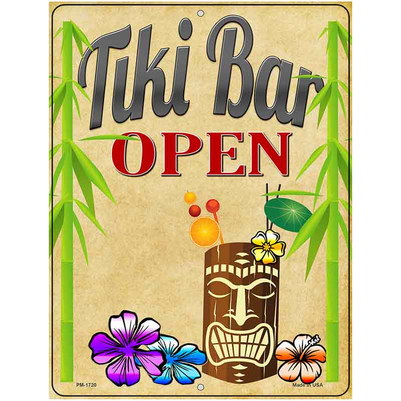 Tiki Bar Open Metal Novelty Parking Sign 4.5" x 6" (PM)