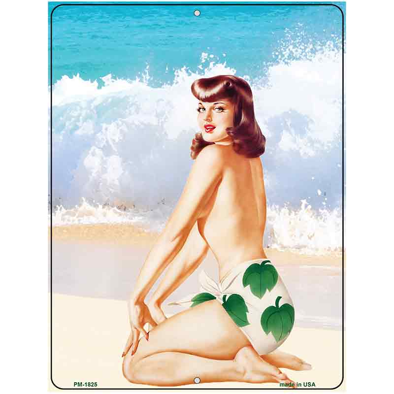 Girl On Beach Vintage Pinup Parking Sign 4.5" x 6" (PM)