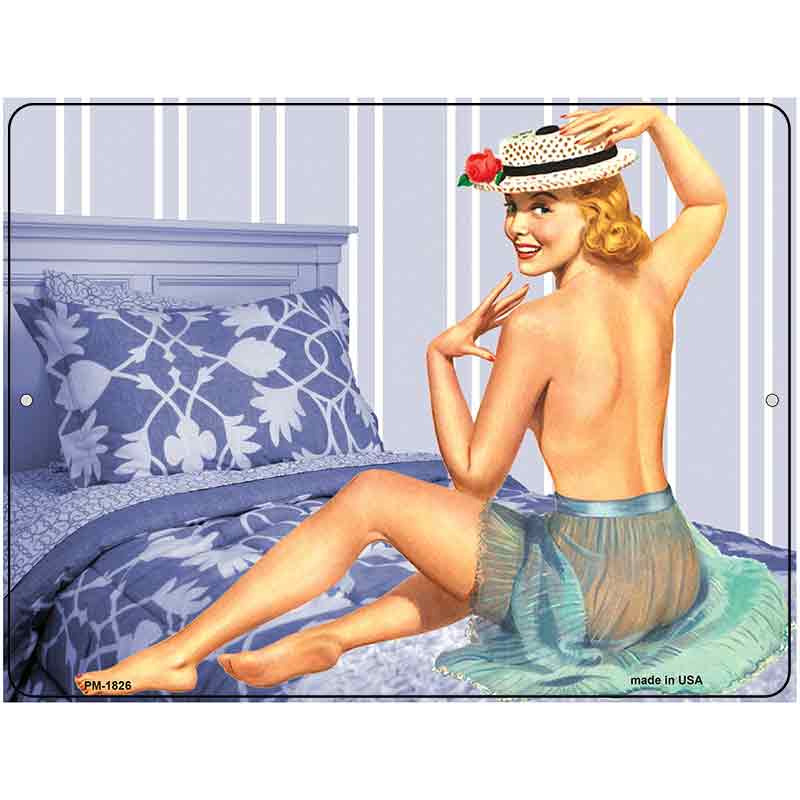 Girl On Bed Vintage Pinup Parking Sign 4.5" x 6" (PM)