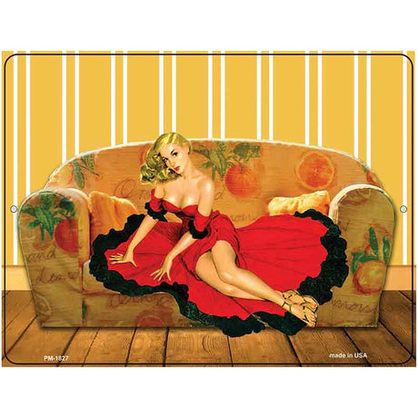 Girl On Couch Vintage Pinup Parking Sign 4.5" x 6" (PM)