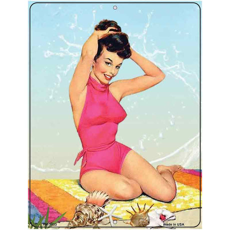 Pink Bathing Suit Girl Vintage Pinup Parking Sign 4.5" x 6" (PM)