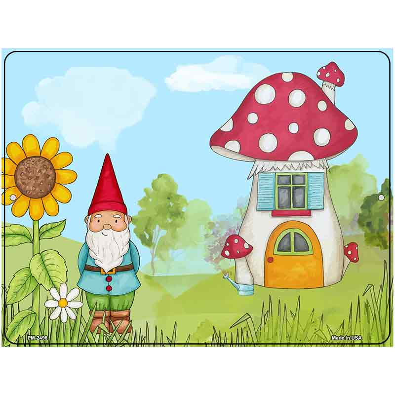 Gnome & Mushroom House Novelty Metal Parking Sign 4.5" x 6" (PM)