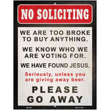 No Soliciting Go Away Novelty Metal Parking Sign 4.5" x 6" (PM)