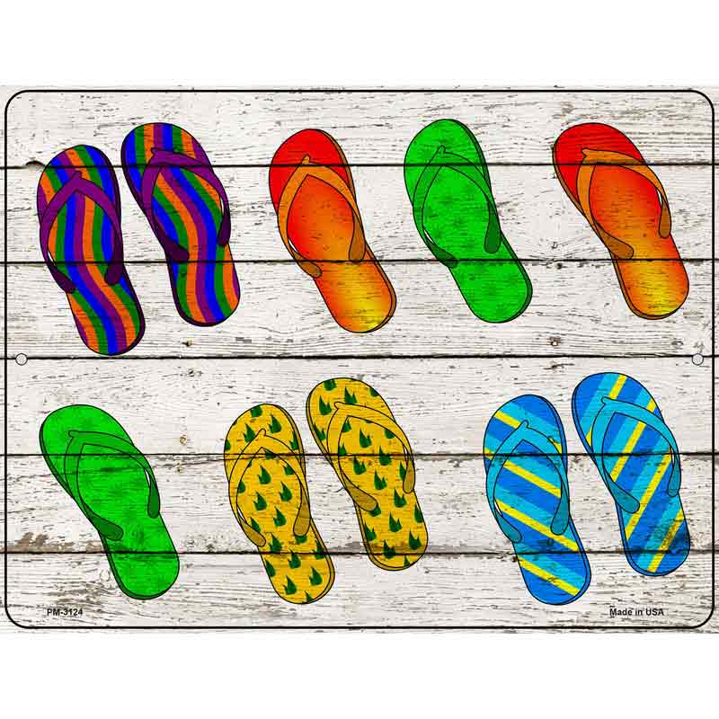 Flip Flops On Wood Novelty Metal Parking Sign 4.5" x 6" (PM)