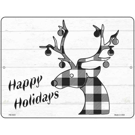 Happy Holidays Black Plaid Novelty Metal Parking Sign 4.5" x 6" (PM)