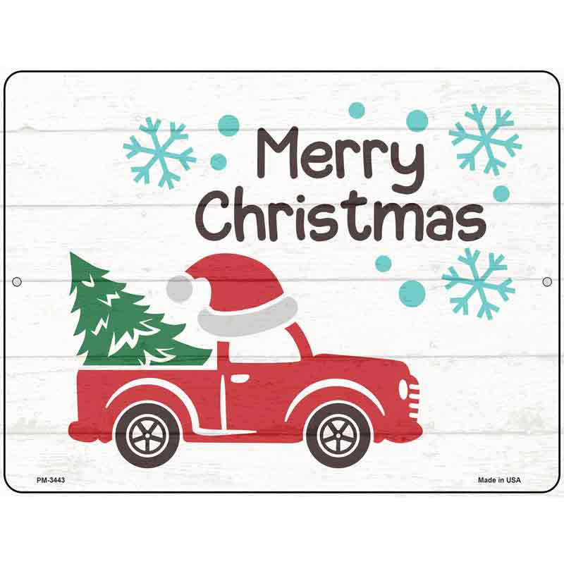 Merry Christmas Santa Hat Truck Novelty Metal Parking Sign 4.5" x 6" (PM)