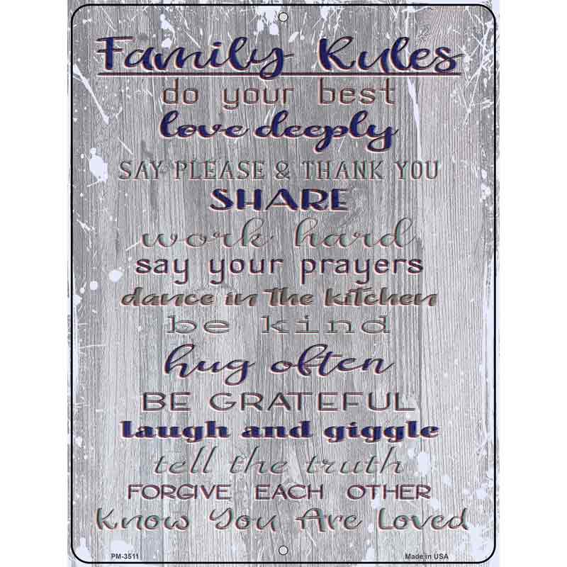 Family Rules Novelty Metal Parking Sign 4.5" x 6" (PM)