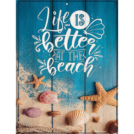 Life Is Better At The Beach Seashells Novelty Metal Parking Sign 4.5" x 6" (PM)