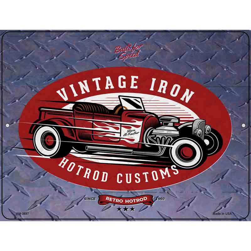 Vintage Iron Red Hotrod Novelty Metal Parking Sign 4.5" x 6" (PM)