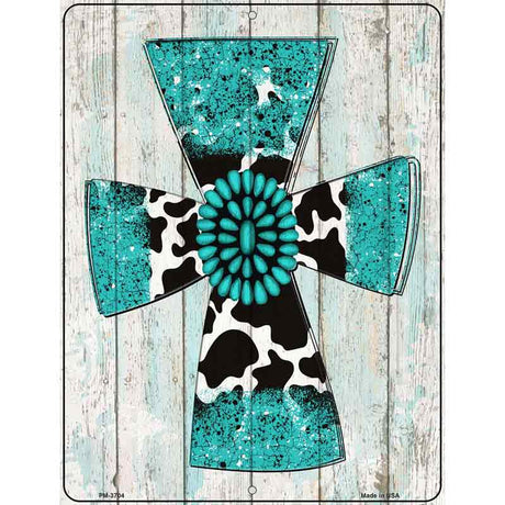 Turquoise Cross Novelty Metal Parking Sign 4.5" x 6" (PM)