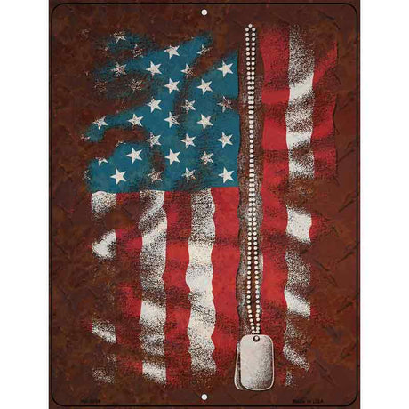 American Flag With Dog Tags Novelty Metal Parking Sign 4.5" x 6" (PM)