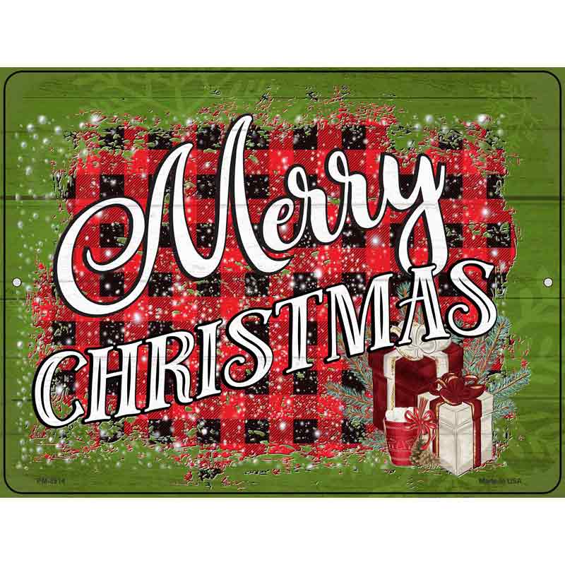 Merry Christmas Plaid Novelty Metal Parking Sign 4.5" x 6" (PM)