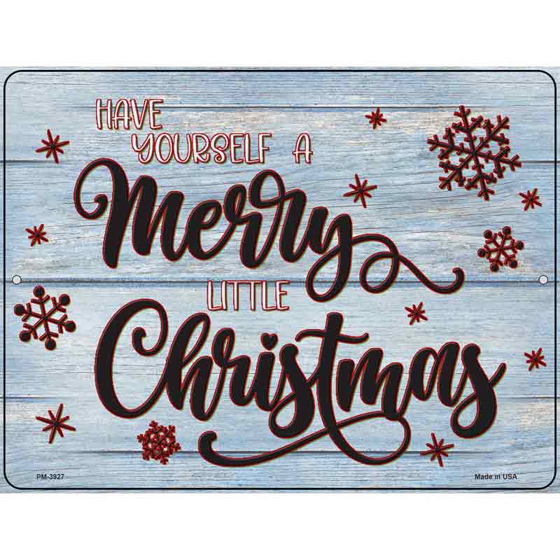 Merry Little Christmas Blue Novelty Metal Parking Sign 4.5" x 6" (PM)