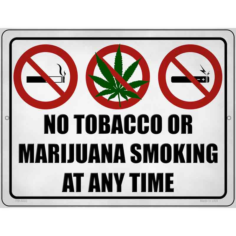 No Tobacco or Marijuana Smoking Novelty Metal Parking Sign 4.5" x 6" (PM)