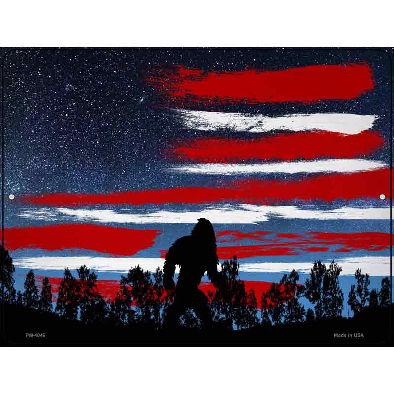 Bigfoot American Flag Novelty Metal Parking Sign 4.5" x 6" (PM)