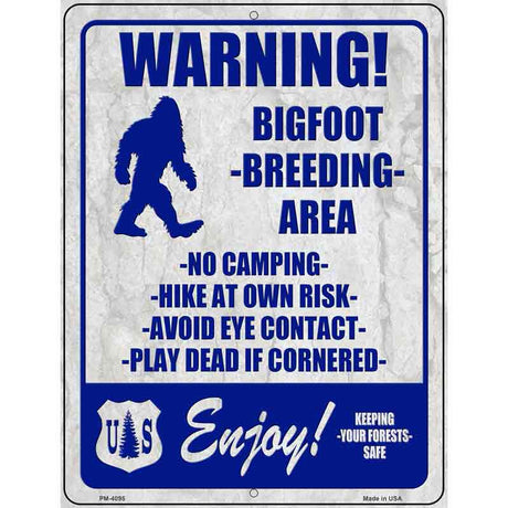 Warning Bigfoot Breading Area Novelty Metal Parking Sign 4.5" x 6" (PM)