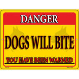 Dogs Will Bite Yellow Novelty Metal Parking Sign 4.5" x 6" (PM)