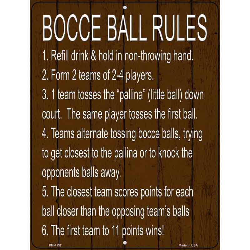 Bocce Ball 6 Rules Novelty Metal Parking Sign 4.5" x 6" (PM)