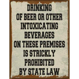 Drinking On Premises Is Prohibited Novelty Metal Parking Sign 4.5" x 6" (PM)