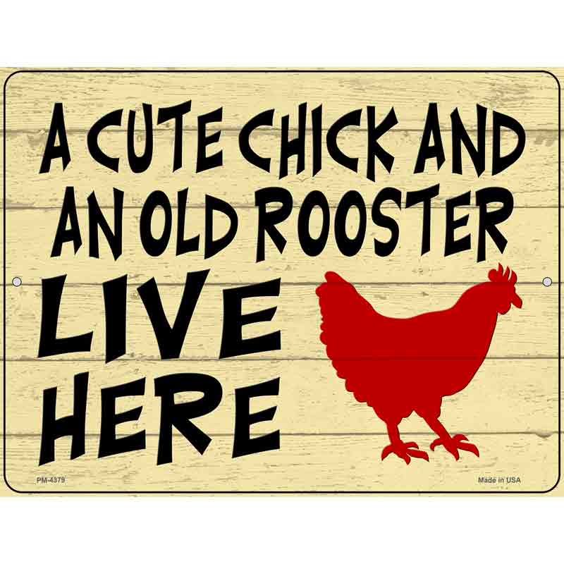 Cute Chick Old Rooster Live Here Novelty Metal Parking Sign 4.5" x 6" (PM)