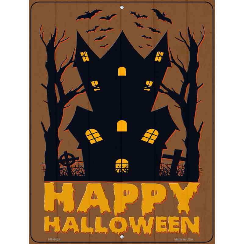 Happy Halloween Haunted House Novelty Metal Parking Sign 4.5" x 6" (PM)