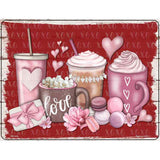 Love Coffee Hearts Novelty Metal Parking Sign 4.5" x 6" (PM)