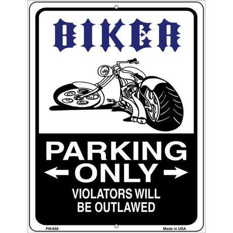 Biker Parking Only Outlawed Metal Novelty Parking Sign 4.5" x 6" (PM)