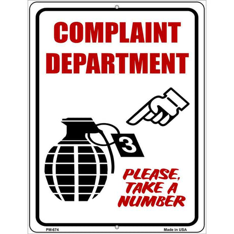 Complaint Department Metal Novelty Parking Sign 4.5" x 6" (PM)