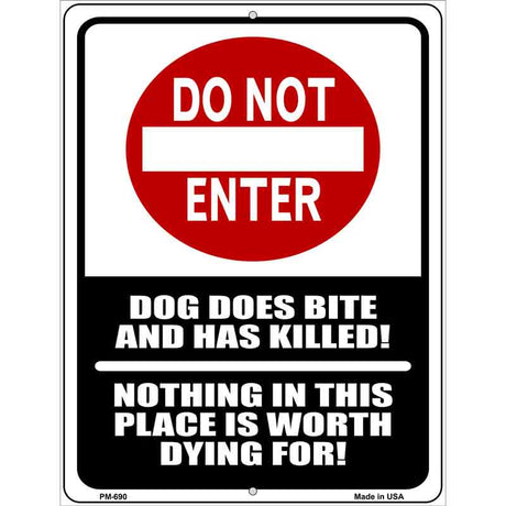 Do Not Enter Dog Bites Metal Novelty Parking Sign 4.5" x 6" (PM)