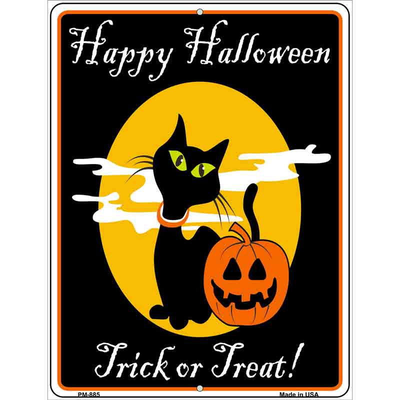 Happy Halloween Black Cat Metal Novelty Parking Sign 4.5" x 6" (PM)