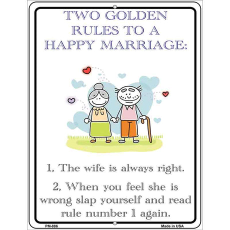 Rules To A Happy Marriage Metal Novelty Parking Sign 4.5" x 6" (PM)