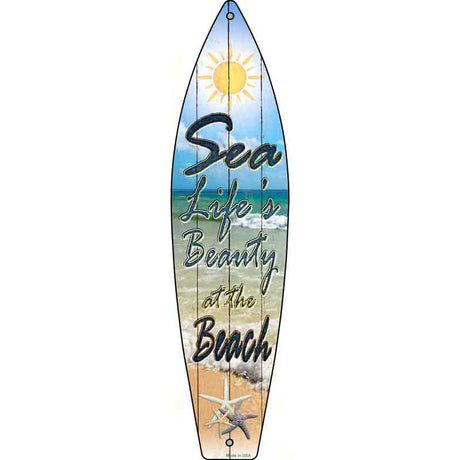 Sea Life Novelty Metal Surfboard Sign 17" x 4.5" (SB)