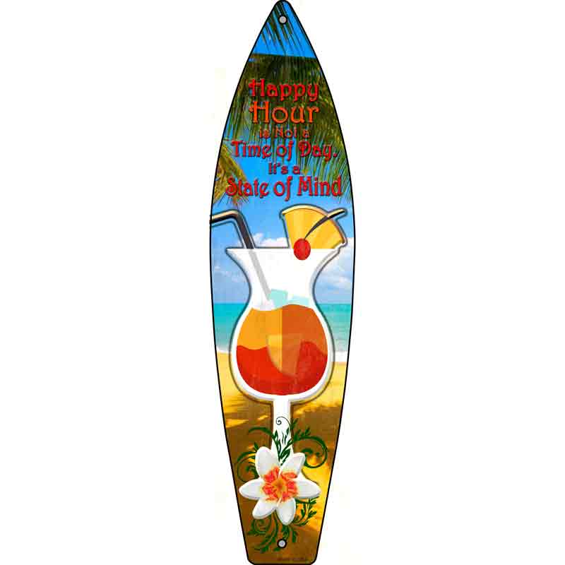 Happy Hour Novelty Metal Surfboard Sign 17" x 4.5" (SB)