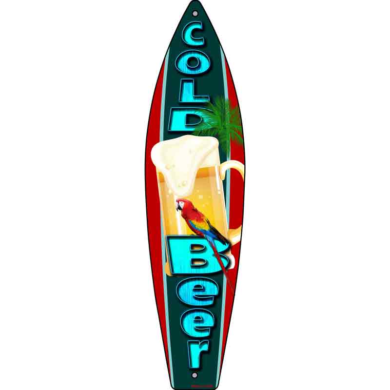 Cold Beer Novelty Metal Surfboard Sign 17" x 4.5" (SB)