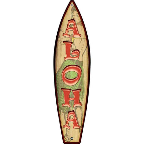 Aloha Hula Girl Novelty Metal Surfboard Sign 17" x 4.5" (SB)